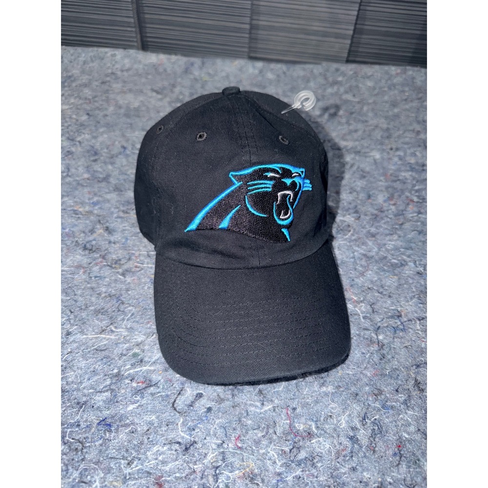 47 Brand Carolina Panthers NFL Mens Black Adjustable Strapback Dad Hat OSFA